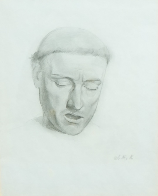 William Holman Hunt, OM RWS (1827-1910), Study for the head of a Missionary Priest for a converted British Family Sheltering a Christian Missionary from the Persecution of the Druids, pencil on paper, 23 x 18.5cm